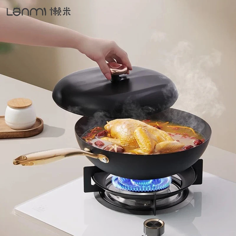 

LANMI 30/32 см титановые железные воксы с антипригарным покрытием сковорода без покрытия антикоррозийные кастрюли с плоским дном домашняя кухня сковорода для стейка и яиц