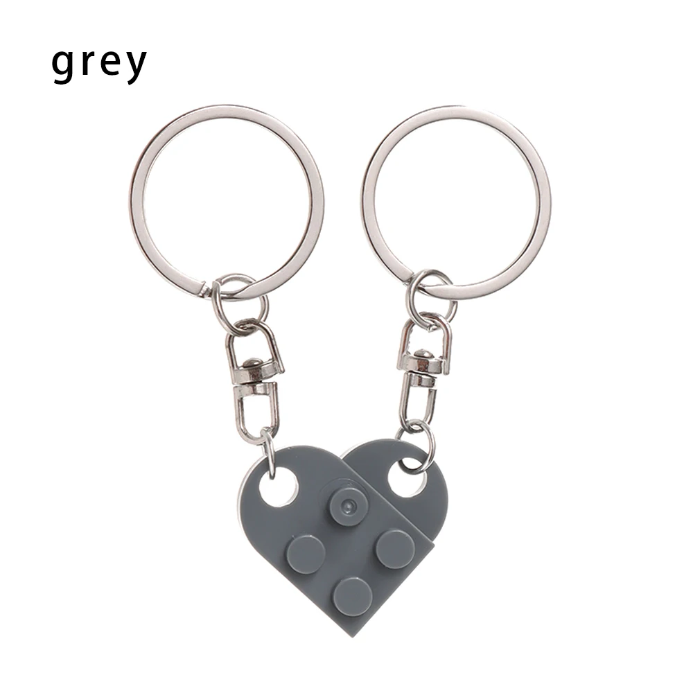 2PCS Jewelry Gifts Couples Friendship Separable Key Buckle Building Block  Heart Pendant Key Ring