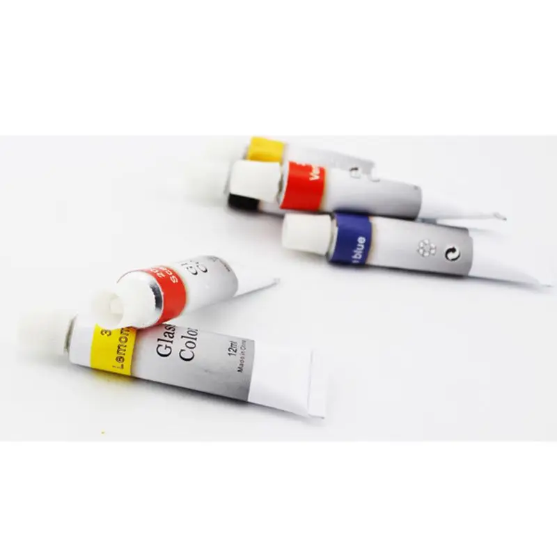 12 مللي 12 لون طلاء زجاجي أكريليك أصباغ مرسومة باليد أنابيب رسم توريد فني دروبشيب