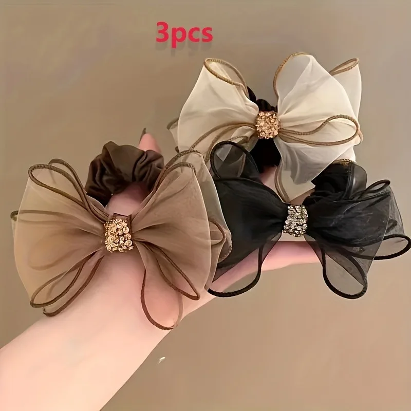 

1/3pcs Bow Headband Transparent Yarn Rhinestone Decoration Multi-color Series Optional Daily Tying Light Mature Style Headwear