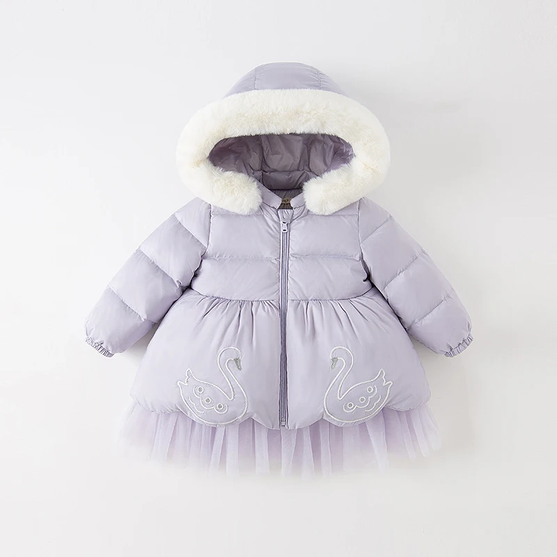 Dave Bella Winter Gray Purple Clothes 90% Duck Down Hoodie Warm Baby Girls Coats Outwear Down DB4224161