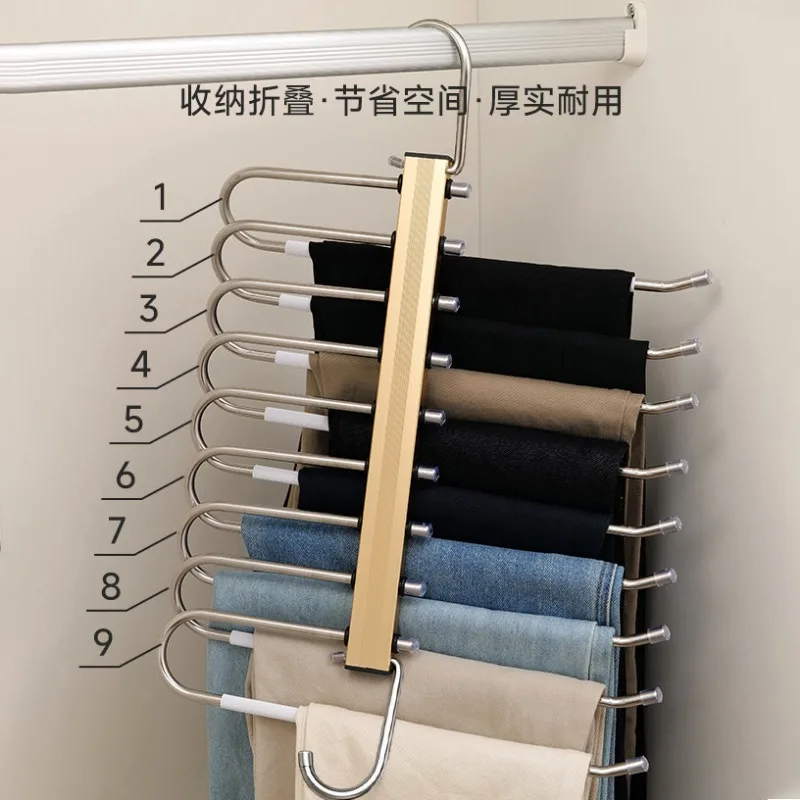 Foldable Stainless Steel Pants Hanger Multi-layer Magic Trouser Rack Non-slip Multifunctional Wardrobe Storage Organizer