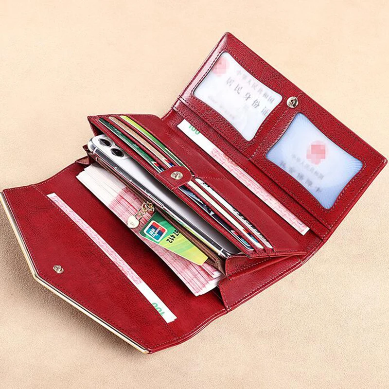 Elegant Stylish Women Clutch Bag Large Capacity Long Cow Leather Purse Lady Anti RFID Card Coin Wallet for Business Travel