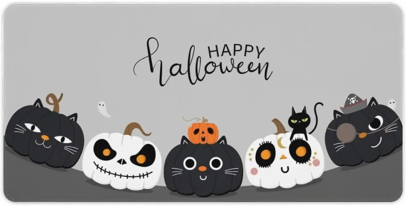 

Gaming Mouse Pad Cute Pumpkin Ghost Mouse Pad XXL Halloween Black Cat Desk Mats Stitched Edge Rubber 36 X 16 Inch for Office