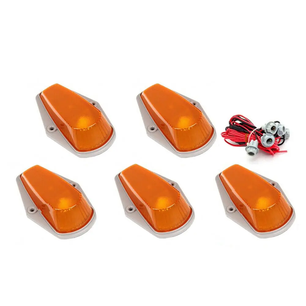 5Packs Cab Marker Light Amber Lens LED Cab Roof Running Lights W/Wiring Pack for 1973-1997 Pickup