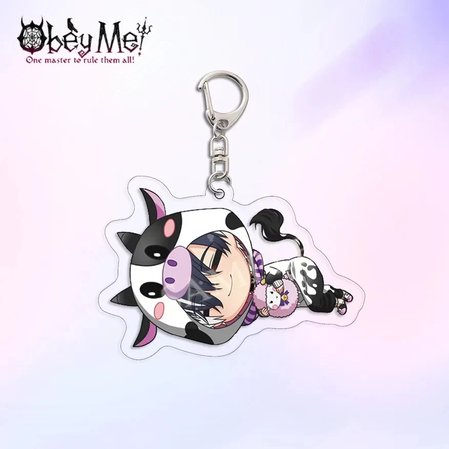 6 سنتيمتر أنيمي المفاتيح Obey Me Mammon Leviathan الشيطان الاكريليك كيرينغ حزام Kawaii منامة الشكل معلقة اكسسوارات تشافيروس #4
