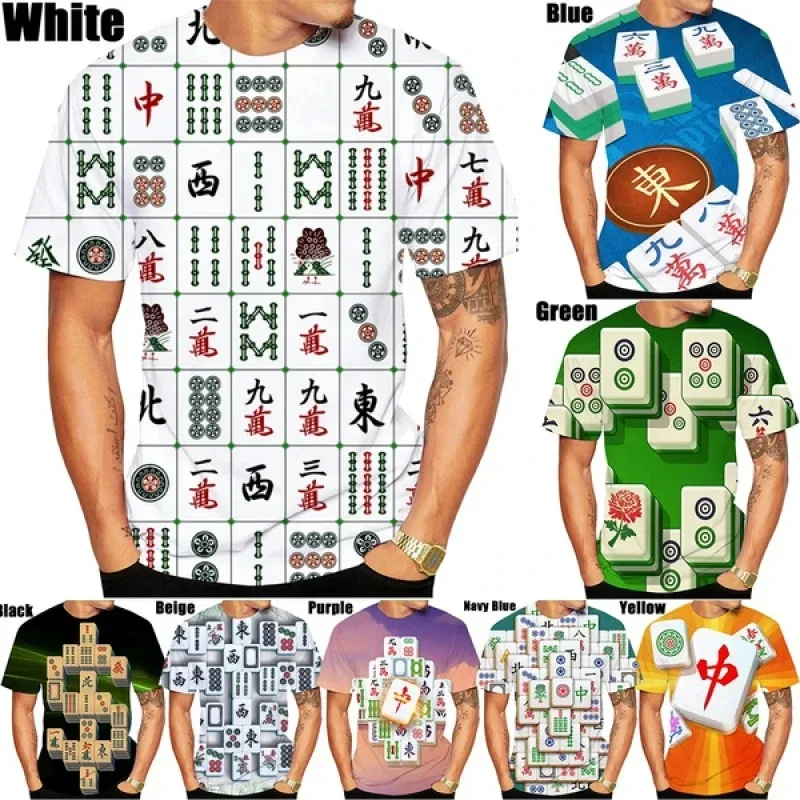 Funny Chinese Mahjong Graphic T Shirt for Men Clothing Fashion Streetwear Short Sleeve Casual Round Neck T-shirt Unisex Tops Tee