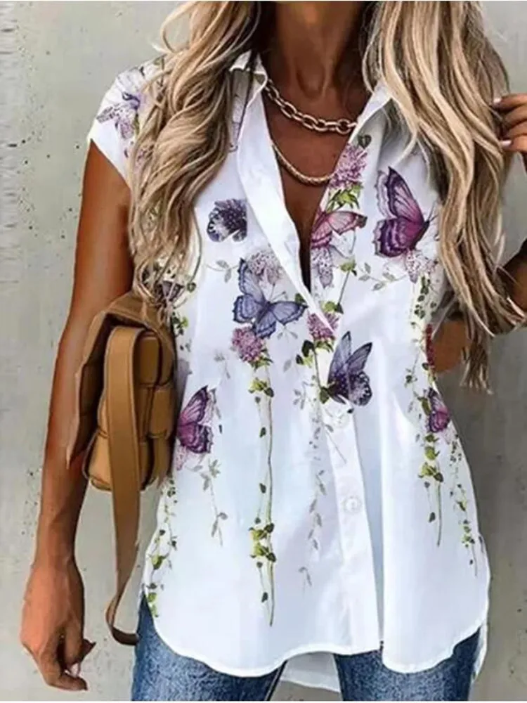 

Fashion New Casual Streetwear Office Women Blouse Shirt Elegant Turn-Down Collar Floral Print Shirts Blusas Feminina