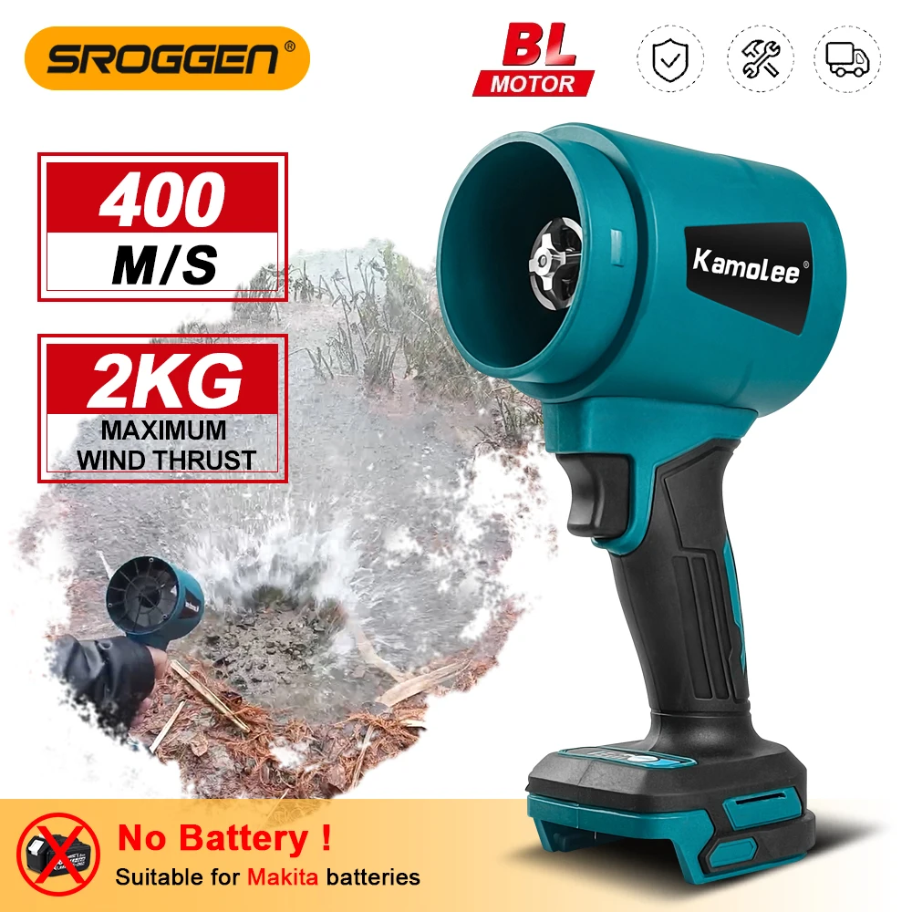 SROGGEN 300000 Sopladores Turbo eléctricos sin escobillas RPM, ventilador de chorro de 400 M/S, soplador de hojas de mano, herramienta de soplado de polvo para batería Makita de 18V