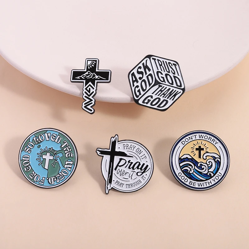 God Be With You Enamel Pins Ask God Tell God Thank God Christian Jesus Religious Quotes Brooches Lapel Badge Jewelry Gifts