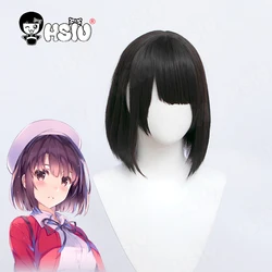 Megumi Kato peruka do Cosplay peruka z włókna syntetycznego Anime Saekano: jak wychować nudną dziewczynę Cosplay 「 HSIU 」 czarny peruka krótka