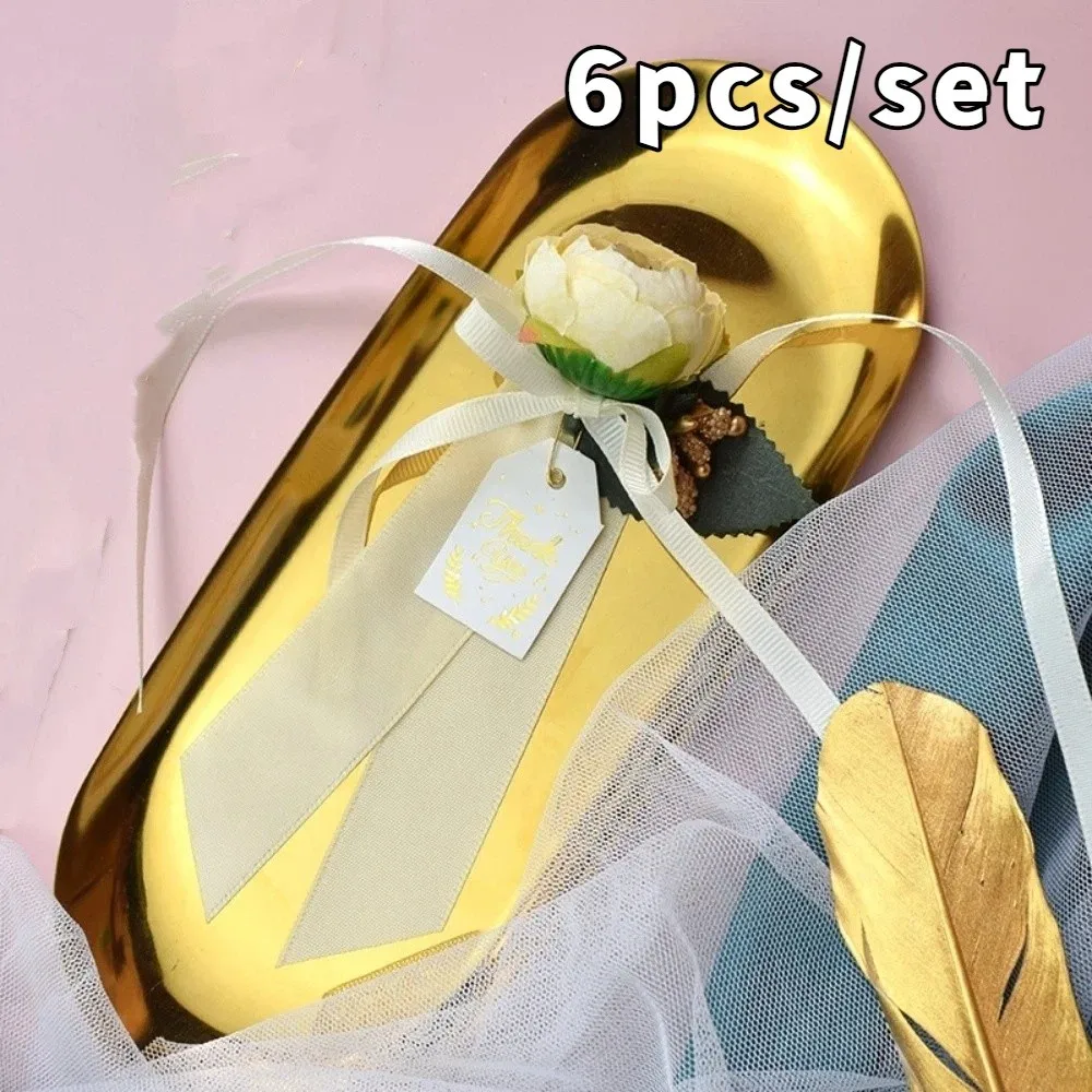 6pcs Realistic Gift Box Decor Silk Ribbon Elegant Wedding Car Flowers Rustic Style Wedding Aisle Chair Flowers