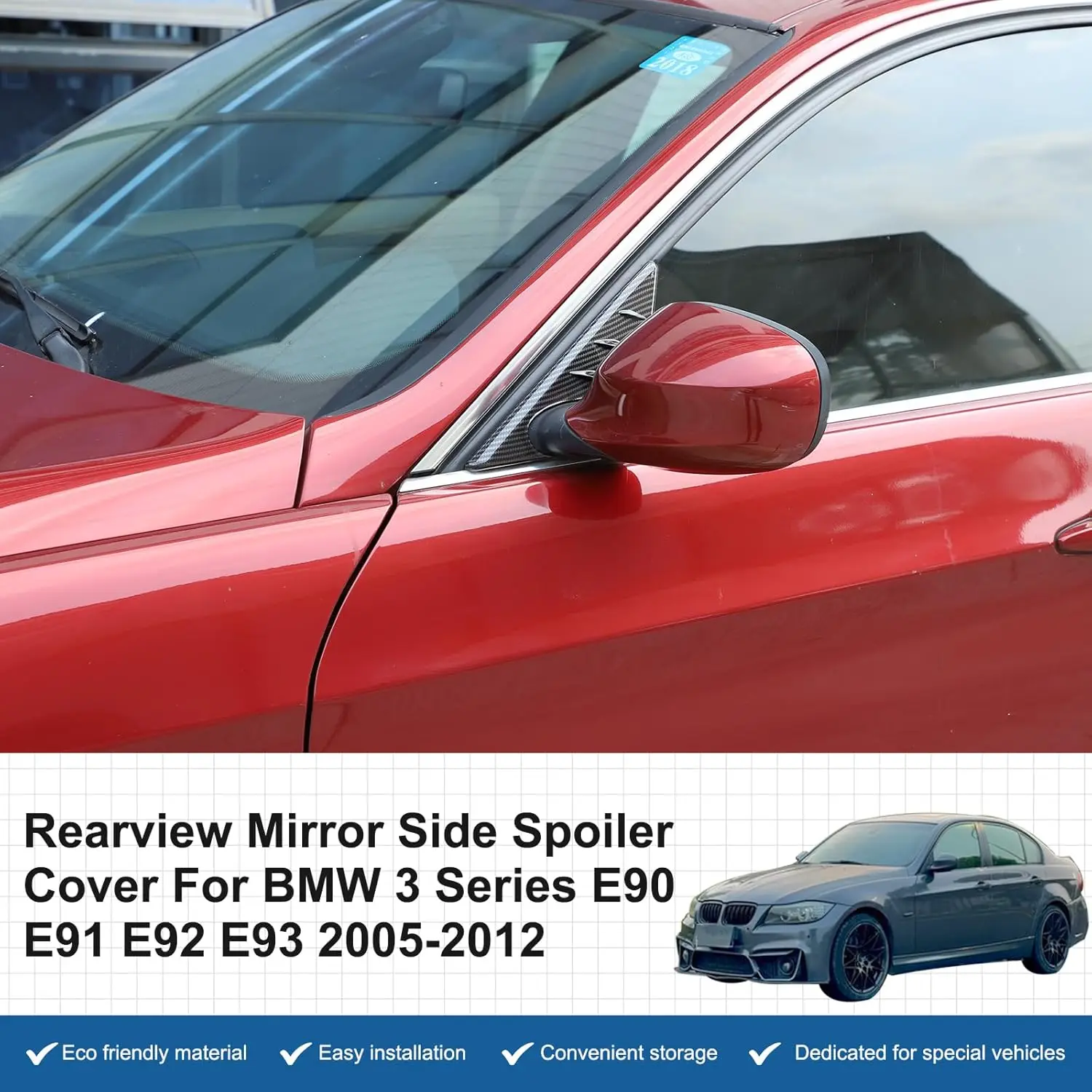

For BMW 3 Series E90 E91 E92 E93 2005 2006 2007 2008 2009 2010 2011 2012 Rearview Mirror Side Window Spoiler Triangle Cover Trim