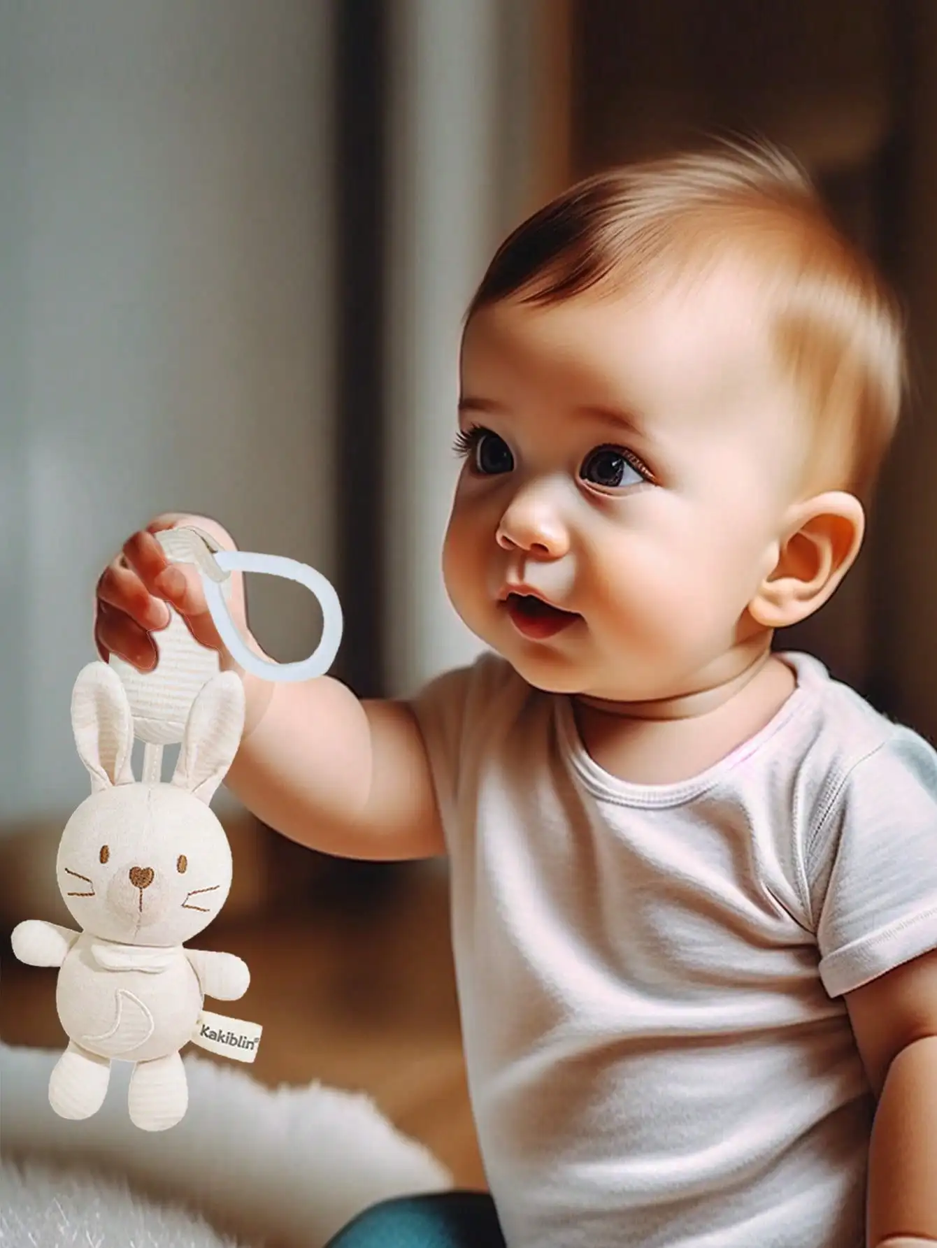 Passeggino montato su auto dei cartoni animati con campanelli eolici appesi per i bambini per impugnare e lenire i giocattoli che suonano