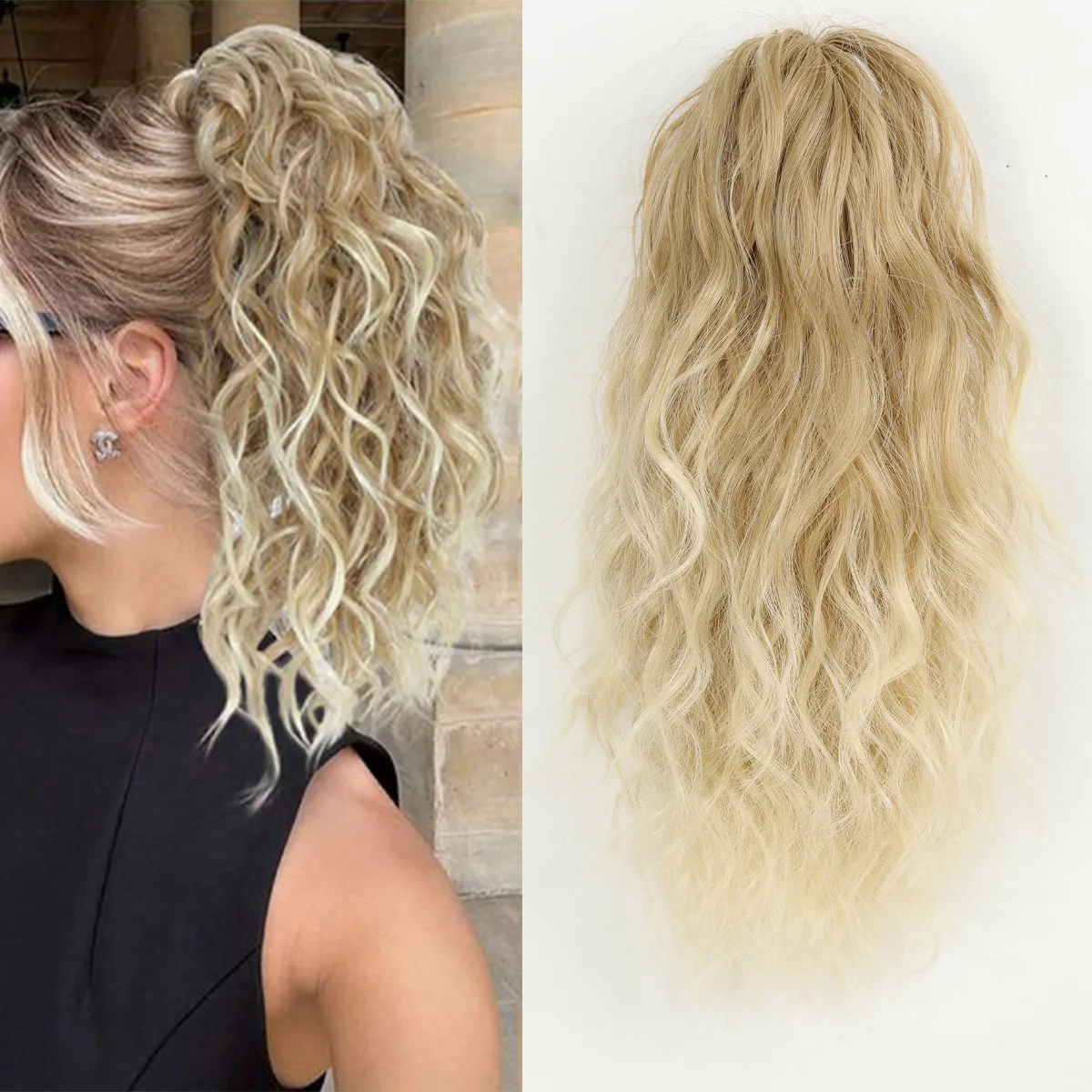 

Synthetic clip ponytail wig women's short curly water ripple heat-resistant fake ponytail hair extension fluffy and natural