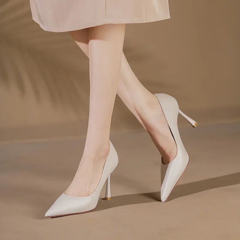 

2024 Autumn Women Pumps Versatile Shallow Mouth Pointed Toe High Heels Commuting Slim Comfortable Office Work Shoes