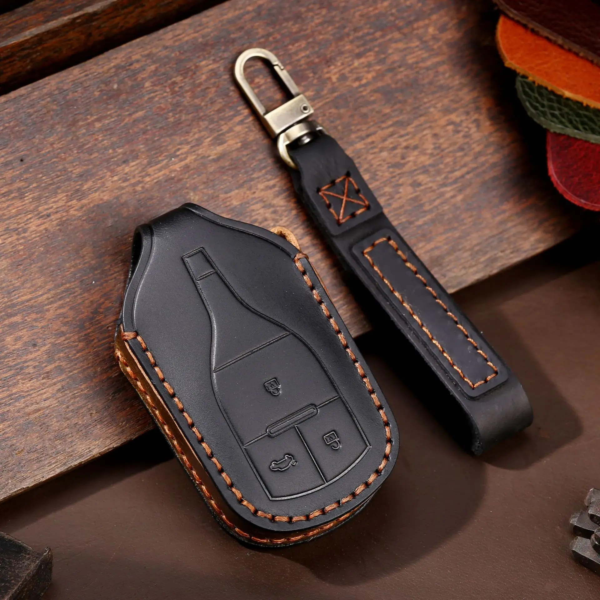 

1 PCS Genuine Leather Car Key Case Cover for Hanteng X7 new energy Key Case 2017 Car Remote Control Key Case Car Styling