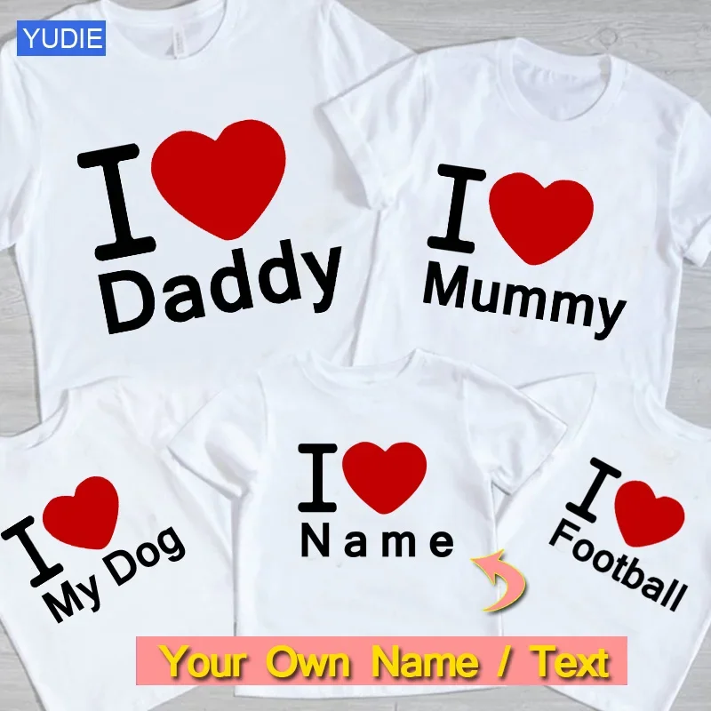 Family Birthday T Shirt Boy Shirt Custom Name Shirt Kids Birthday Party Gift Girls I LOVE Clothes Heart Children Outfit Mommy Me