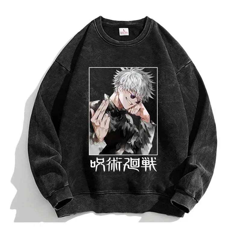 

Anime Jujutsu Kaisen Gojo Satoru Printed Tshirt Vintage Washed Distressed Cotton Pullover Unisex Chic HipHop Harajuku Streetwear