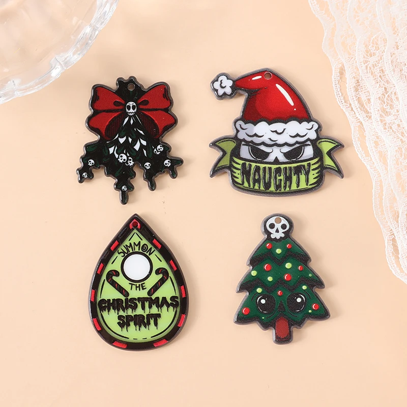 8Pcs Christmas Charms Creative Acrylic Creepy Spooky Pendant For Keychain Necklace  Jewelry Diy Making