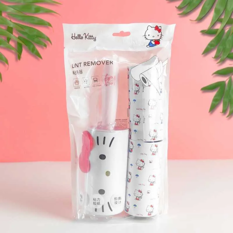 New Sanrio Hello Kitty Kawaii Cartoon Hair Stick Device Roller Rolling Paper Tearable Replace Household Use Convenient Portable
