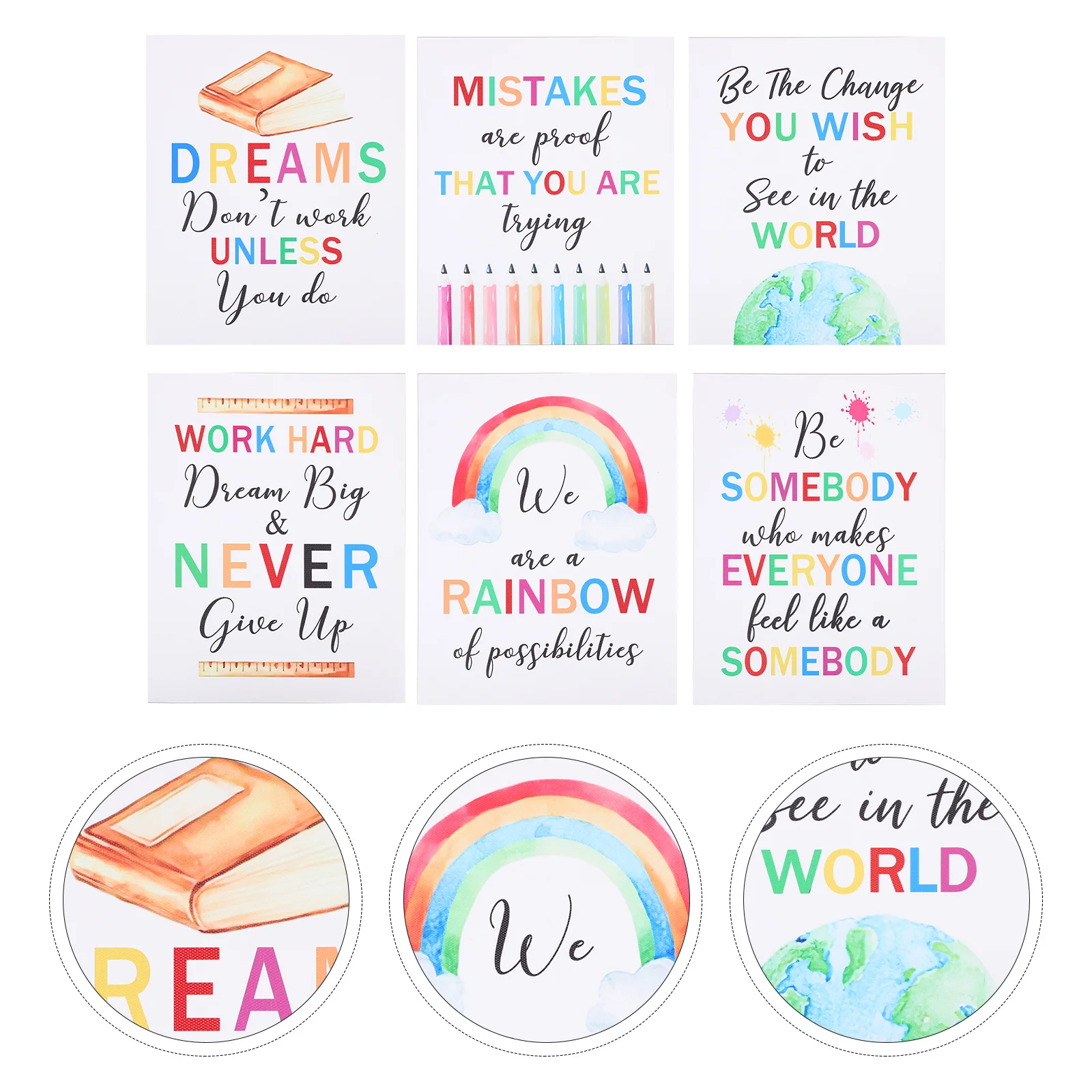 

6 pcs Decorative Wall Art Pictures Non-Woven Fabric Cartoon Motivational Print For Bedroom Playroom Room Hallway Living