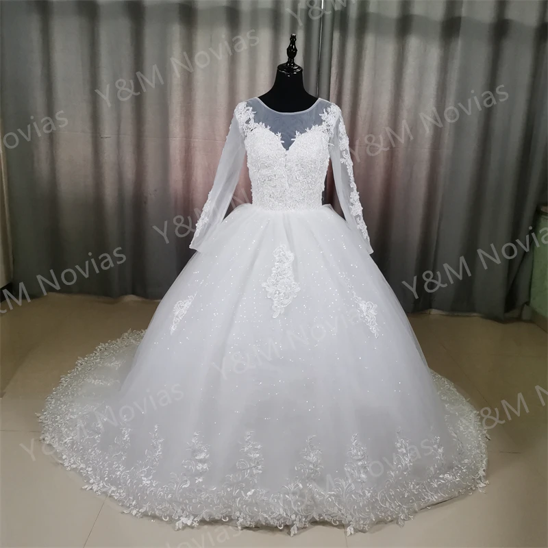 

White Full Sleeve Vestido De Noiva Sweetheart Wedding Dress 2024 For Women Ivory Lace Applique Floor Length or Train Bridal Gown