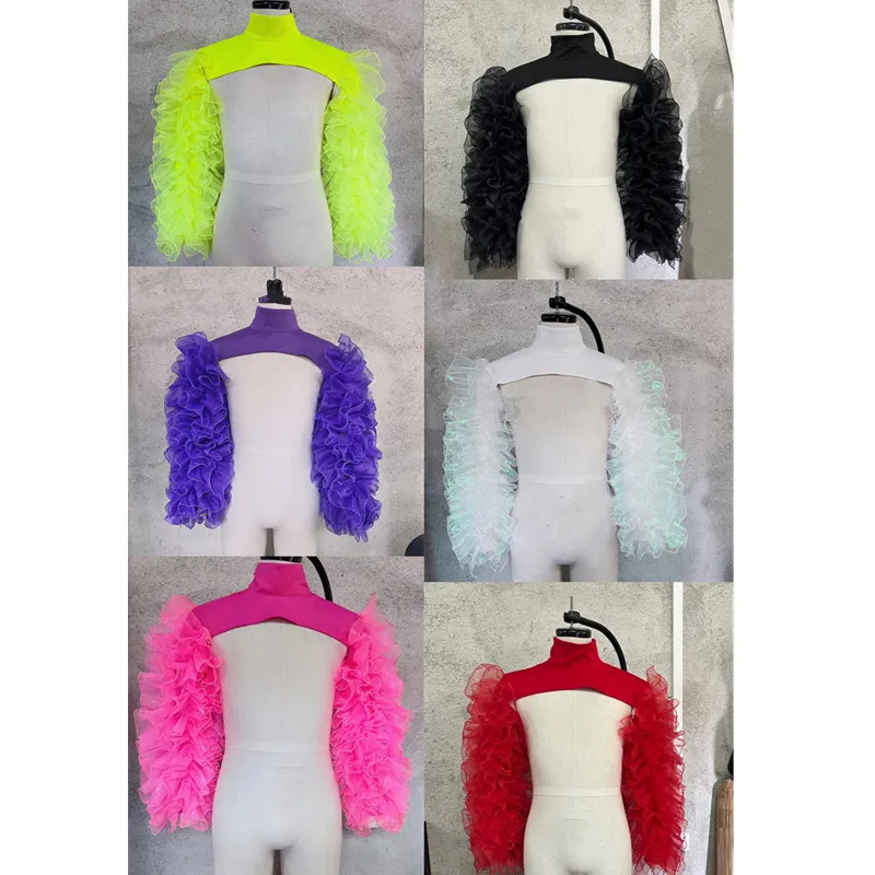 

Pink Black Gauze Shoulder Sleeveless Women Gogo Dancer Singer Stage Show Accessories Club Party Performance Festival Clothing