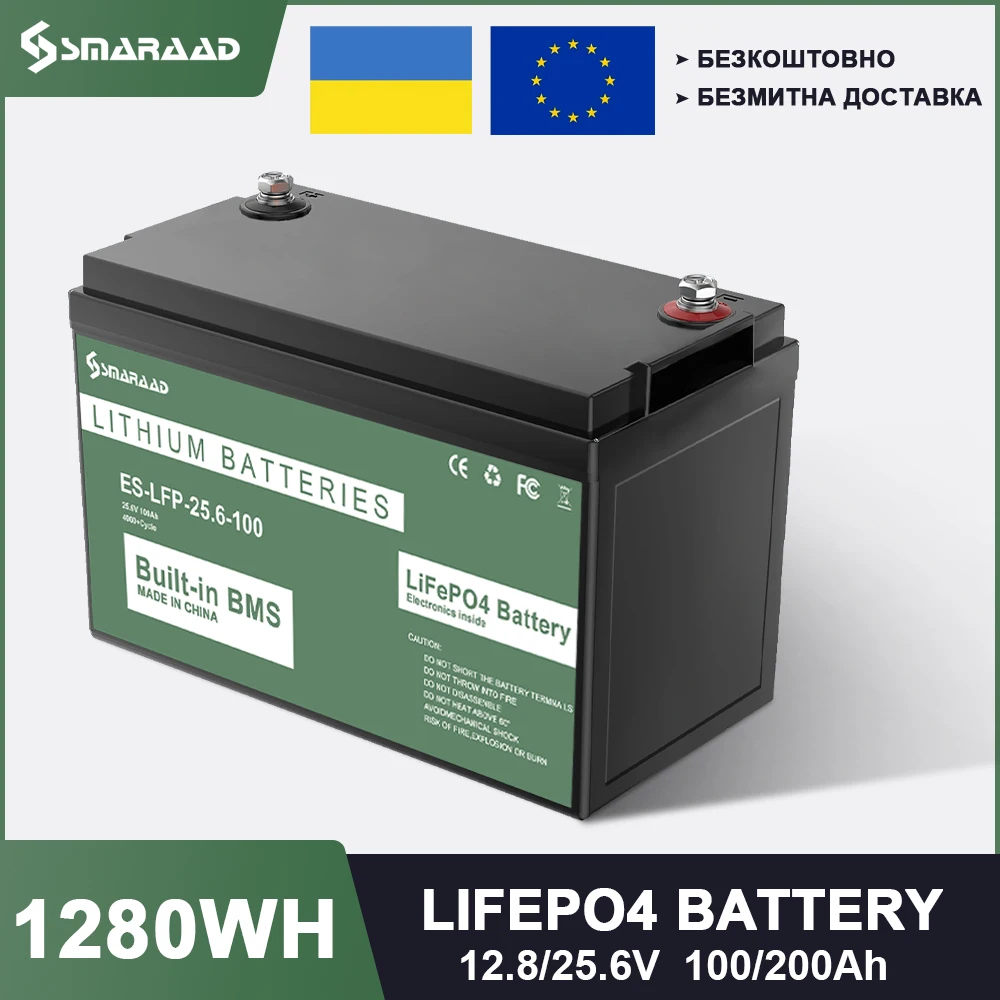 LiFePO4 Battery 100 200AH Lithium Battery, Built-in 200A BMS, 4000+ Cycles for RV, Off-Grid, Solar Power System, Marine Ect