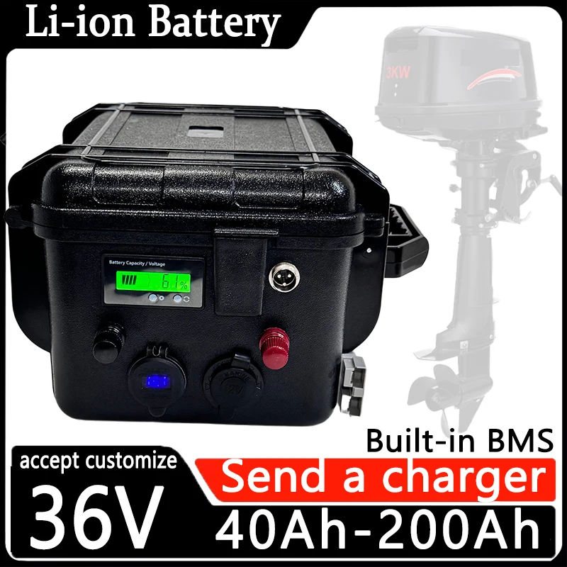 

Lifepo4 lithium battery Waterproof 36V 60Ah 80Ah 100Ah 120Ah 150Ah 200Ah 50Ah 40Ah 42V BMS 3600W for trolling motor+10A Charger.