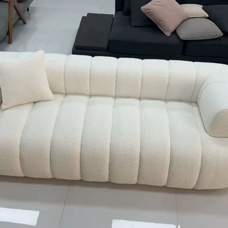 

Sofa cream lamb wool Nordic home sofa living room fabric sofa small apartment