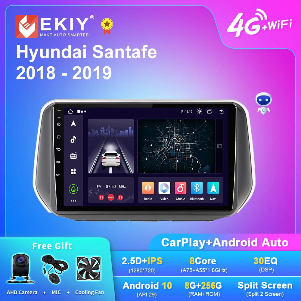 EKIY X7 Android 10 Car Radio For Hyundai Santafe 2018 2019 Multimedia Player Tape Recorder Navigation GPS  Carplay Auto No 2din