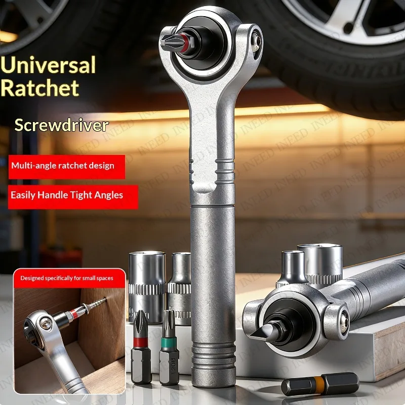 Multi functional ratchet wrench socket screwdriver head, versatile forward and reverse dual use ratchet screwdriver