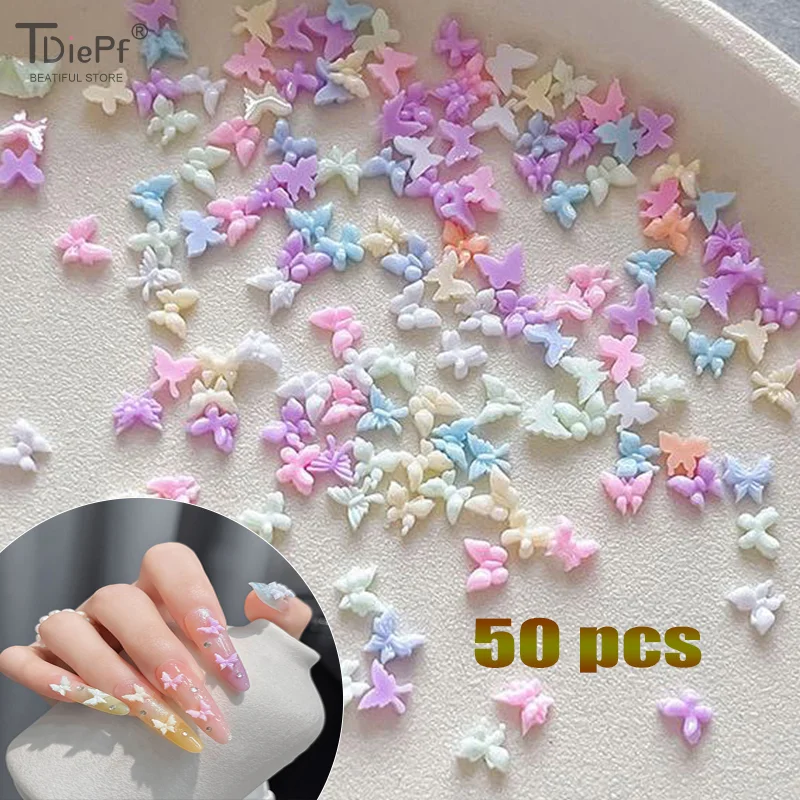 50 Uds. De diamantes de imitación de cristal brillante de resina para uñas, formas de mariposa, diseños de decoración de uñas, dijes, joyería para decoración de uñas de lujo, accesorios 3D