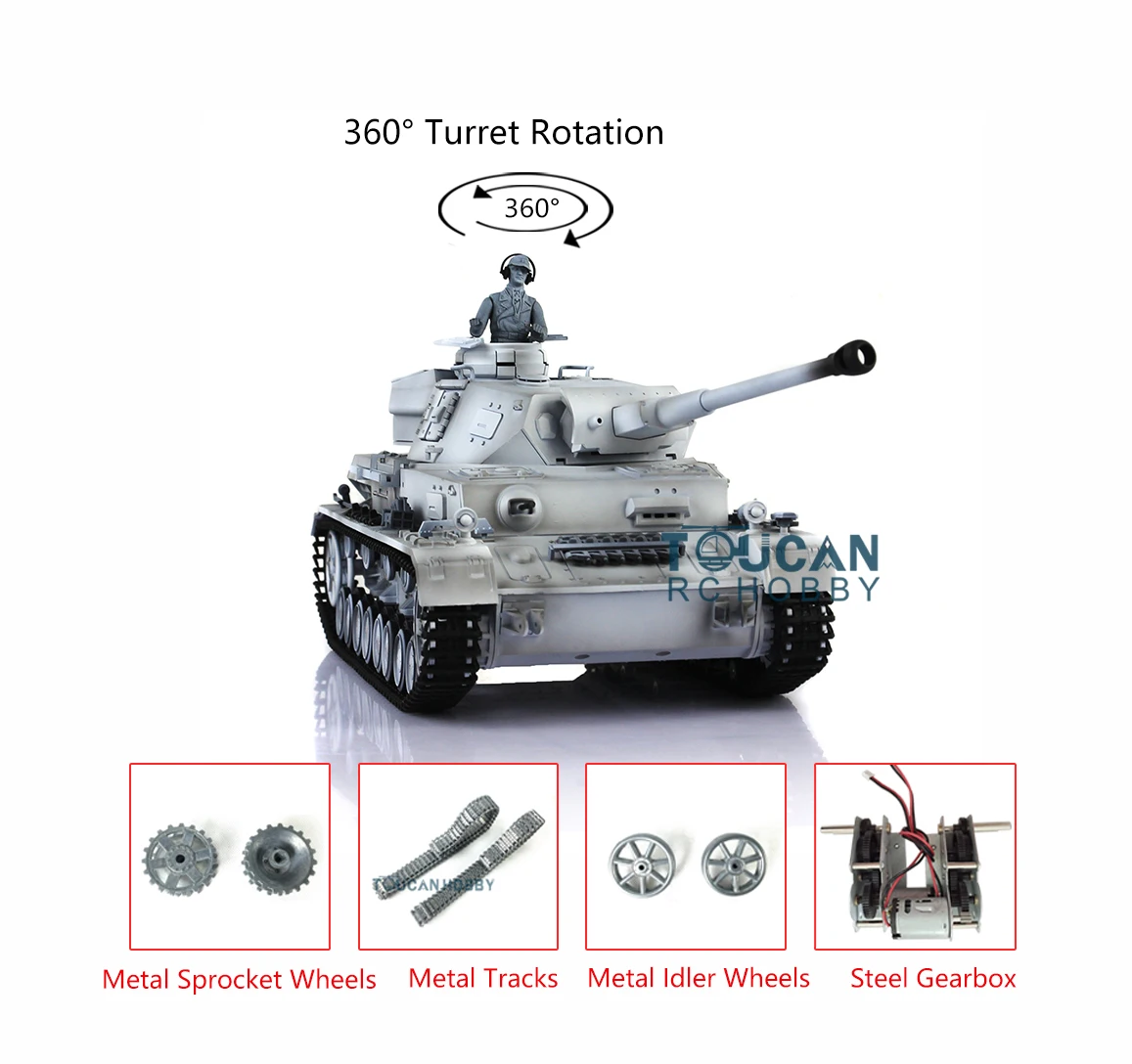 

RC Tank HENG LONG Gift 1/16 Snow 7.0 Upgraded Panzer IV F2 3859 W/ 360° Turret Remote Control Car Toys for Boys TH17407-SMT4
