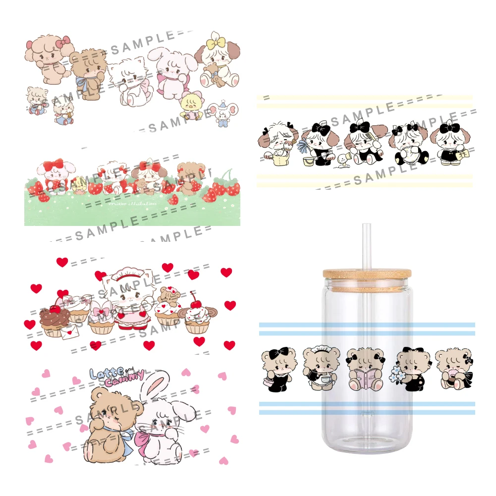 Japanese Cartoon Mikko Design UV DTF Wraps Transfer Sticker DIY For 16oz Libbey Glass Cup Waterproof Wrap Transfers Decals Cup