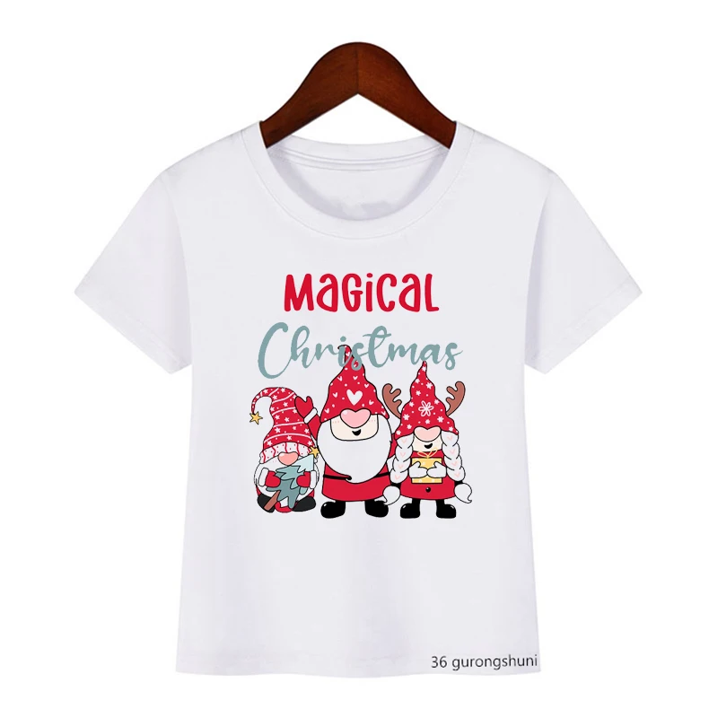 T-Shirt For Boys/Girls Three Gnomes Wishing You Merry Christmas Gift Clothing Tshirt Cute Kids Christmas Tshirt Boys/Girls Tees