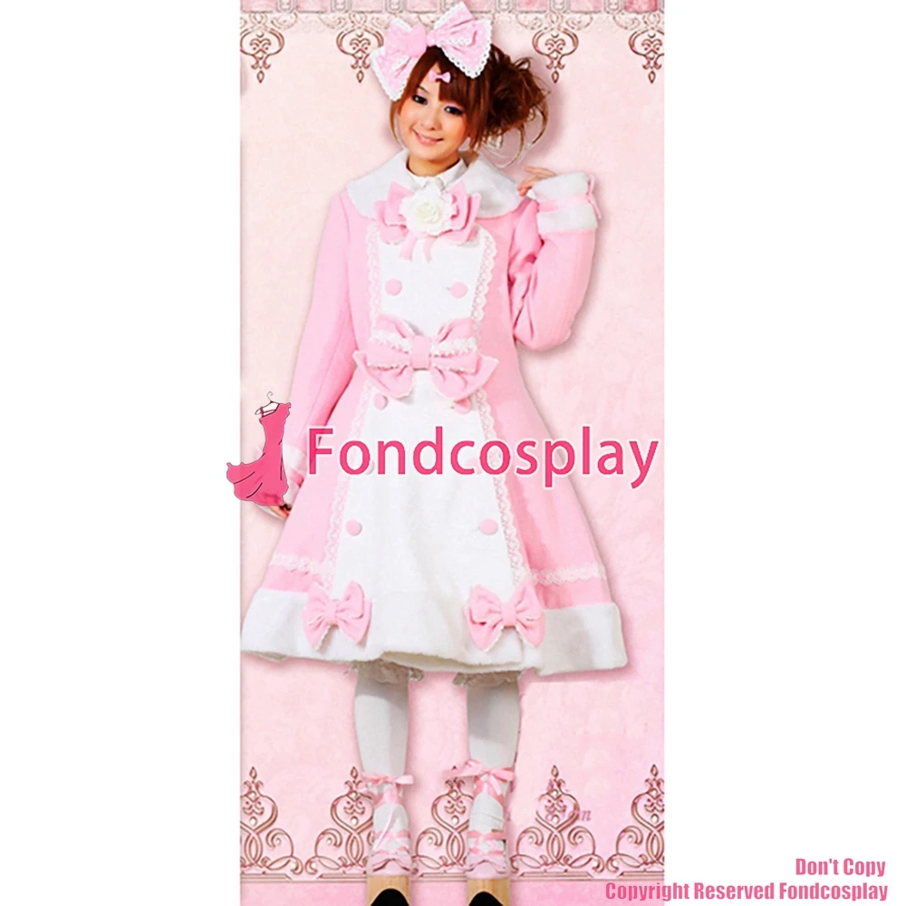 fondcosplay Gothic Lolita Punk Sweet Pink White Wool Coat Jacket Bowknot Cosplay Costume CD/TV[CK1345]