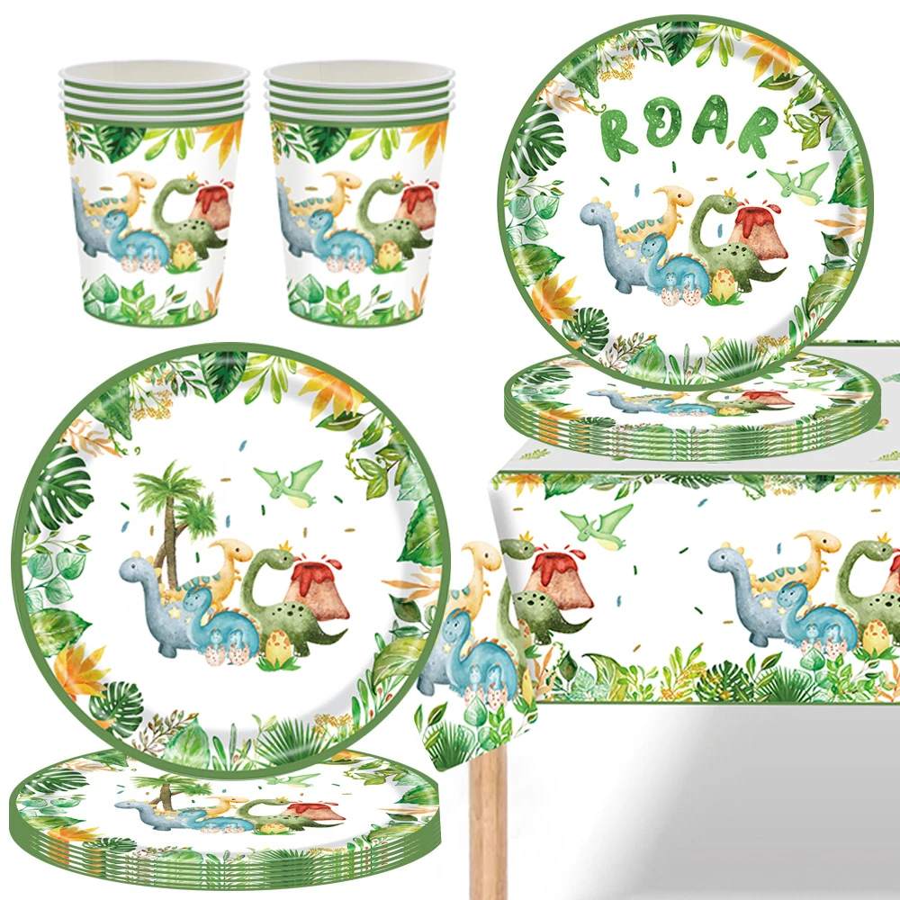 Dinosaurier Einweggeschirr Set Dinosaurier Thema Geburtstag Party Dekoration Dinosaurier Pappteller Tasse Tischdecke Junge Party Supplie – Detail 5