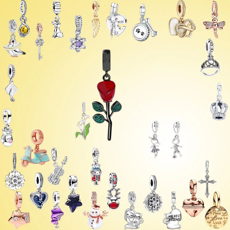 

New Hot Sale Silver Calla Lily, Purple Flower & Star Dangle Charm Beads, DIY Women Jewelry, Fit Original Necklace & Bracelet