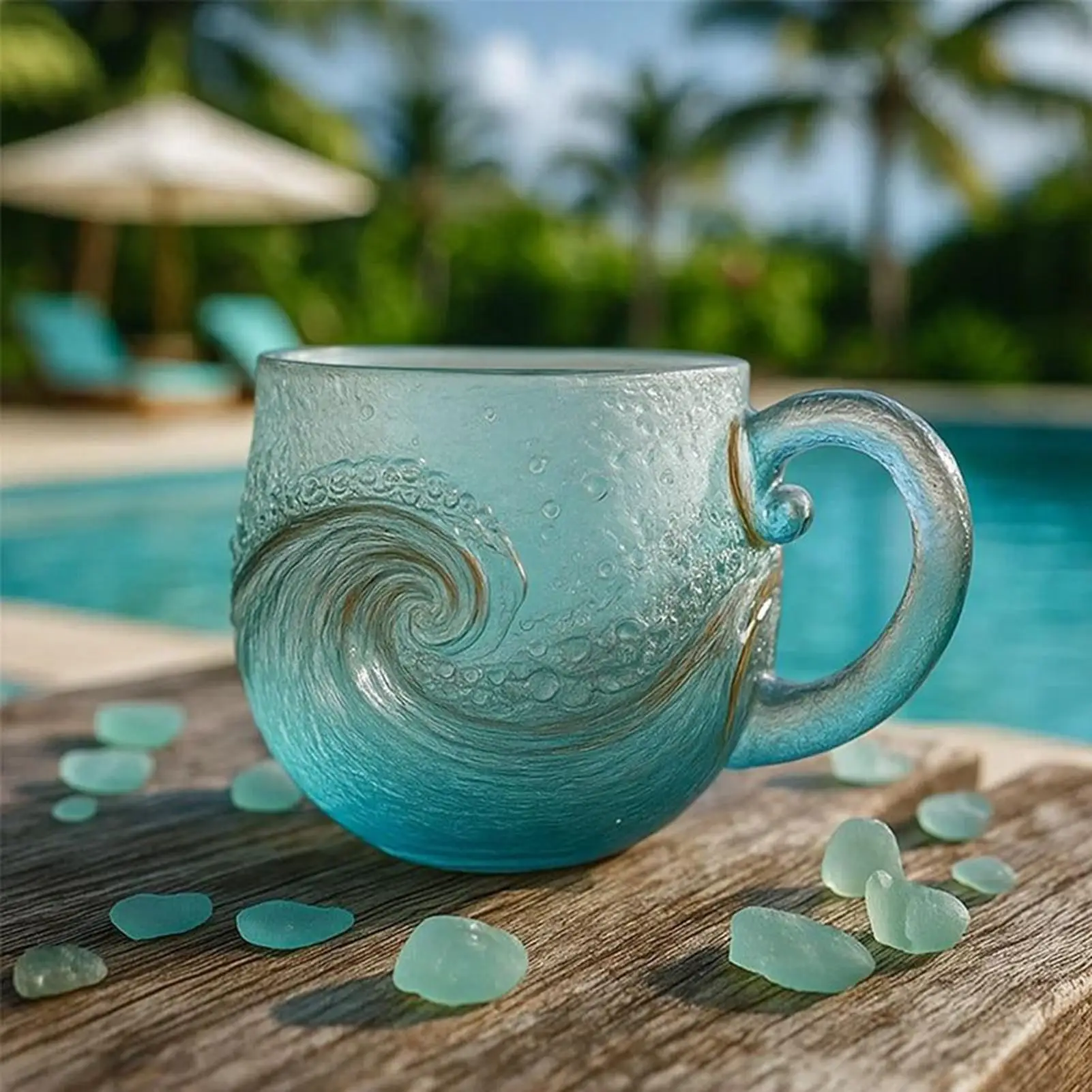 12OZ Ocean Wave Cup Coastal Coffee Mug Sea Theme party Tea Cup Resin beach wave coffee mug New year birthday gifts