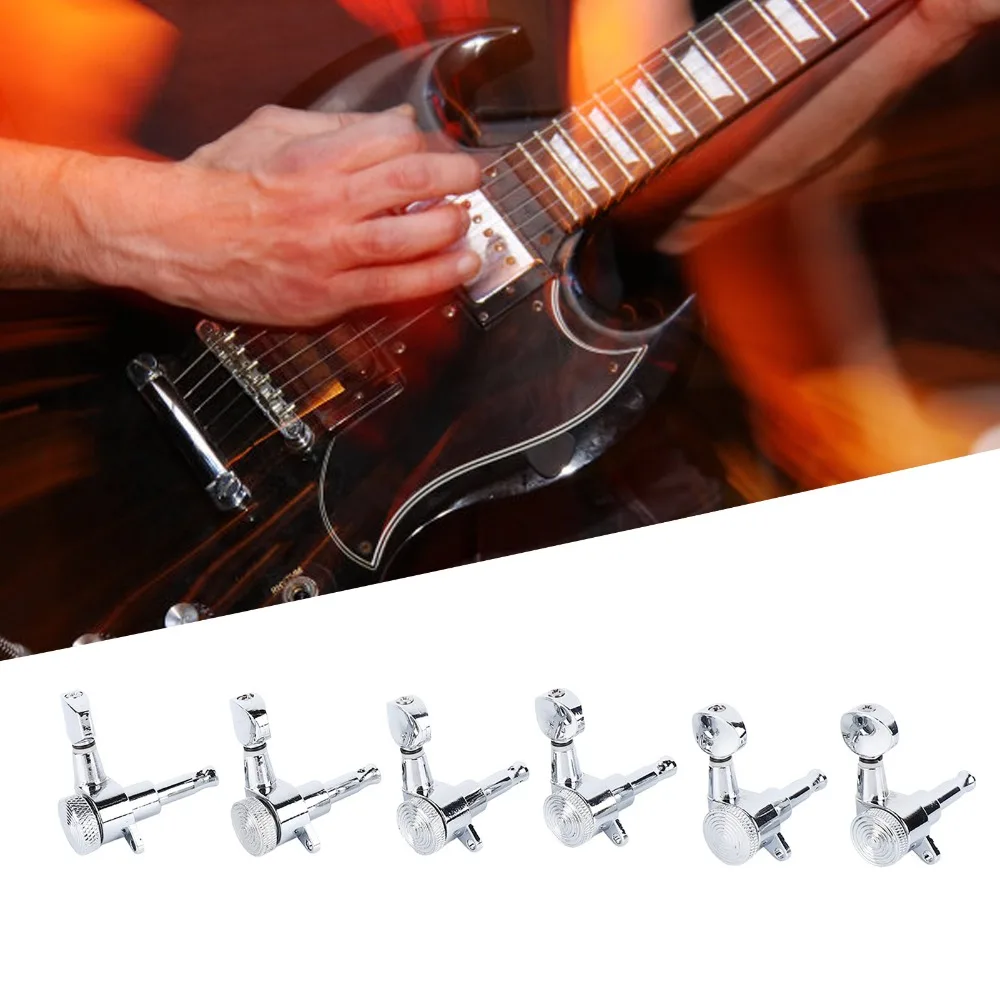 Premium Metal Electric Guitar Tuning Pegs 6R Configuration Silver Guitar Locking Tuners Guitar Tuning Key Set Electric Guitar