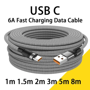 Cabo de carregamento usb tipo c 6a para huawei usb c estendido 1m 2m 3m 5m cabo de 8 metros para xiaomi vivo leeco oneplus oppo