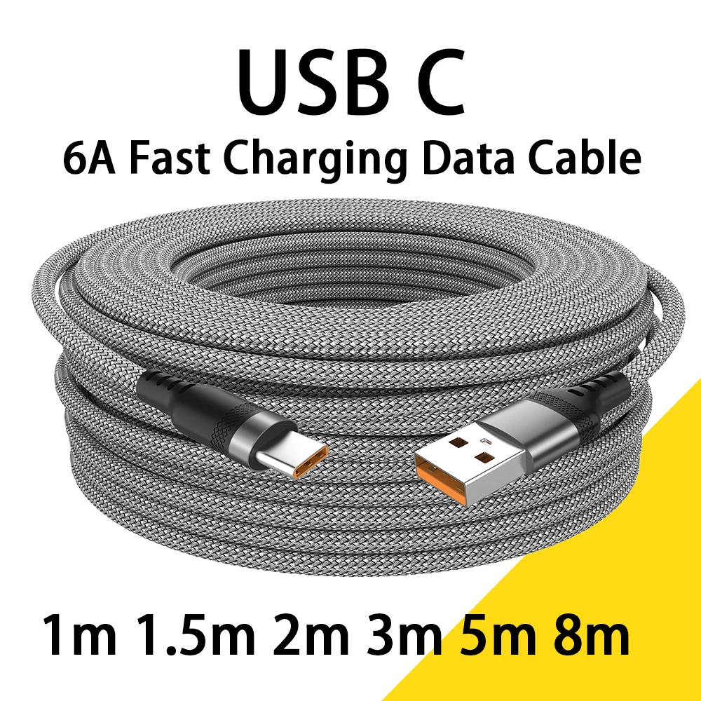 Kabel USB typu C 6A Super- Charging do Huawei USB C Extended 1m 2m 3m 5m 8-metrowy kabel do Xiaomi Vivo Leeco OnePlus Oppo