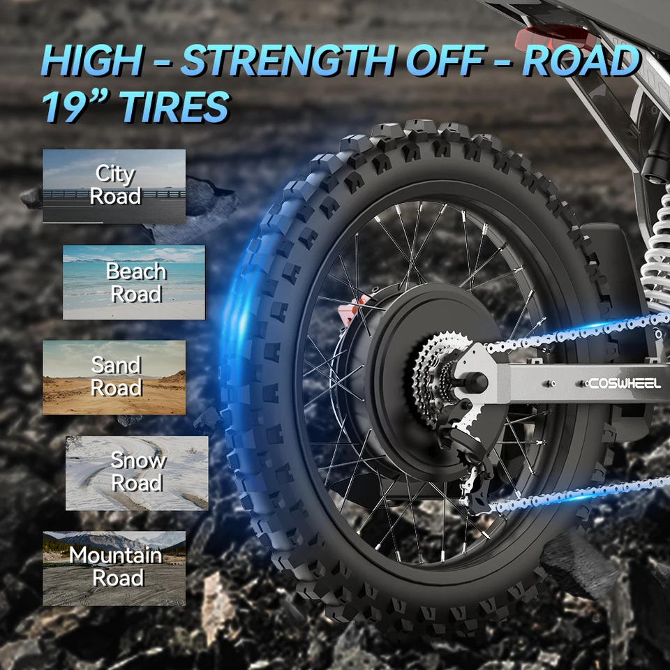Readygo COSWHEEL R19 Electric Dirt Bike 9000W High Power 72V40Ah Battery Adult Max96km/h Mountain Ebike for Off-Road Use Lithium image 7