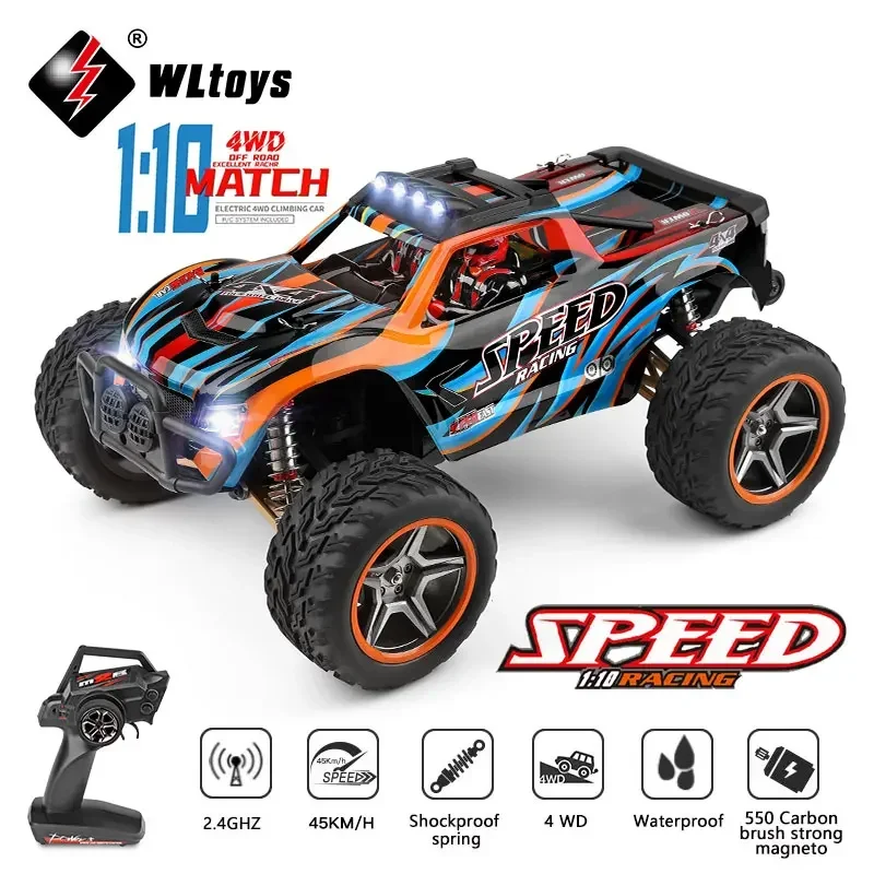 WLtoys 104009   1/10 Monster Truck 45KM/H 4WD Alloy Electric 4x4 Large Remote Control Car Drift Offroad 2.4G LED Light Toys Rc Car