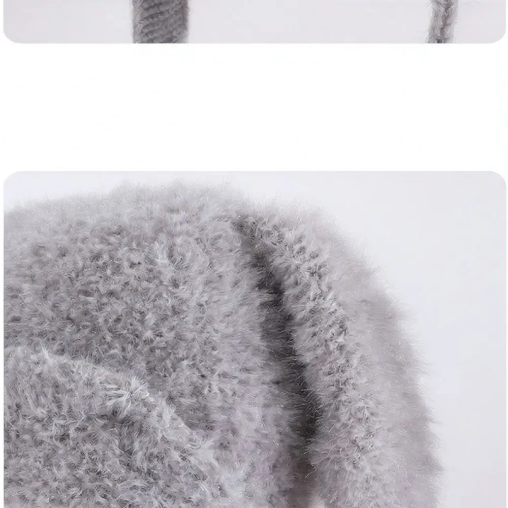 Warm Knitted Beanie For Women Cute Plush Bunny Ears Winter Cap Soft Elastic Windproof Outdoor Daily Cold Weather Headgear