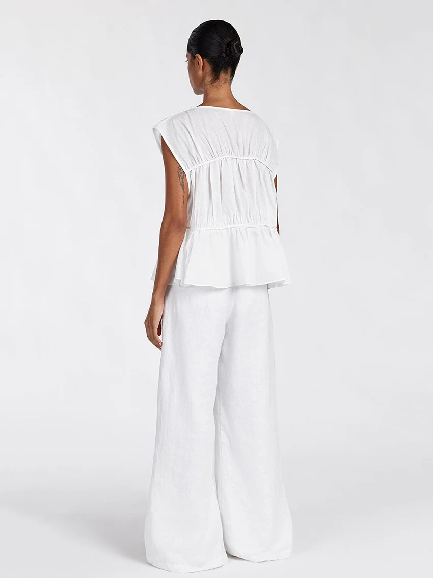 Marthaqiqi Home Clothes Women O-Neck Sleepwear Sleeveless Nightgowns Wide Leg Pants Cotton Casual Ladies Nightwear 2 Piece Suit