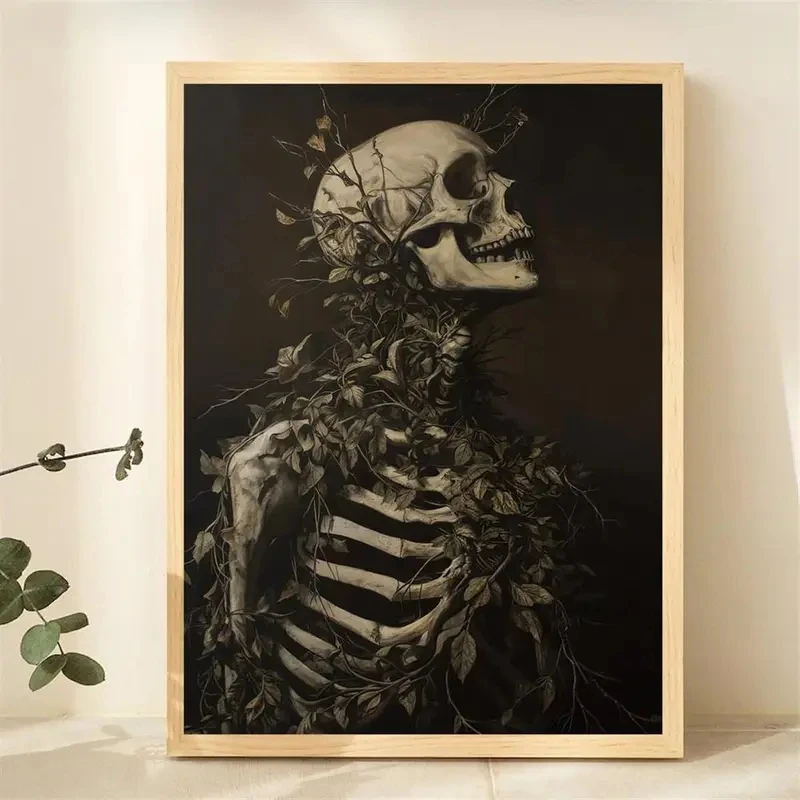 

1pc Canvas Poster Printed Painting Poster Halloween Decoration Dark Skull Gothic Nordic Style Home Room Decor Wall Art Unframed