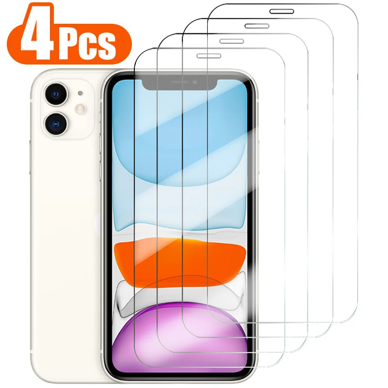 4Pcs Full Cover Protection Glass On the For iPhone 13 12 11 14 Pro Screen Protector For iPhone 6s 7 8 Plus 5s 14 XR XS MAX Glass